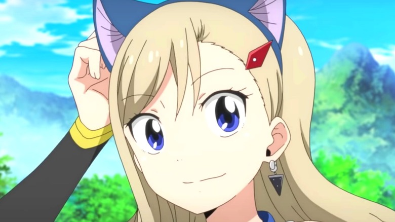 Rebecca scratching cat ear in Edens Zero