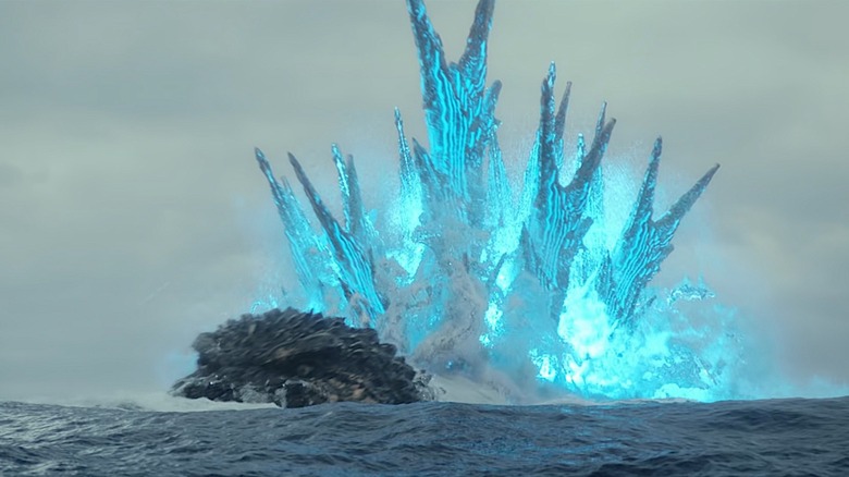 Glowing Godzilla in ocean