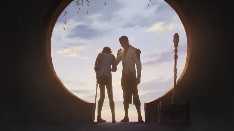 Jayce and Viktor silhouetted in doorway