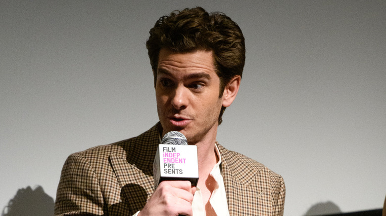 Andrew Garfield speaking at a public event