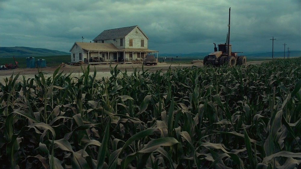 Interstellar corn field and mountains