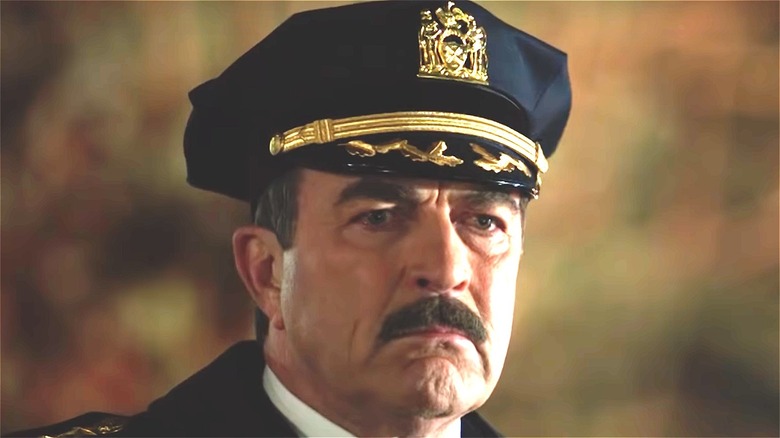 Tom Selleck frowning on Blue Bloods