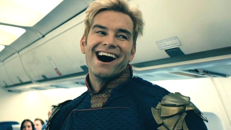 Homelander smiles on an airplane