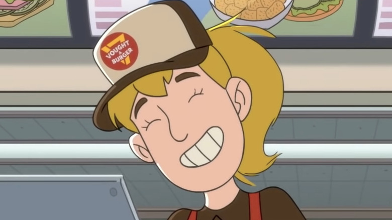 Fast food worker smiling in the Diabolical trailer