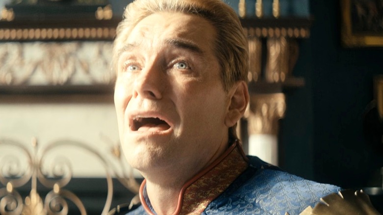 Homelander looking scared while bathed in light on The Boys