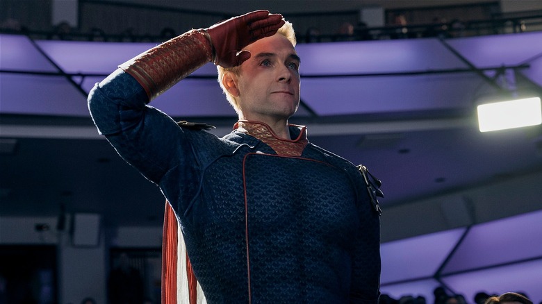 Homelander saluting onstage on The Boys