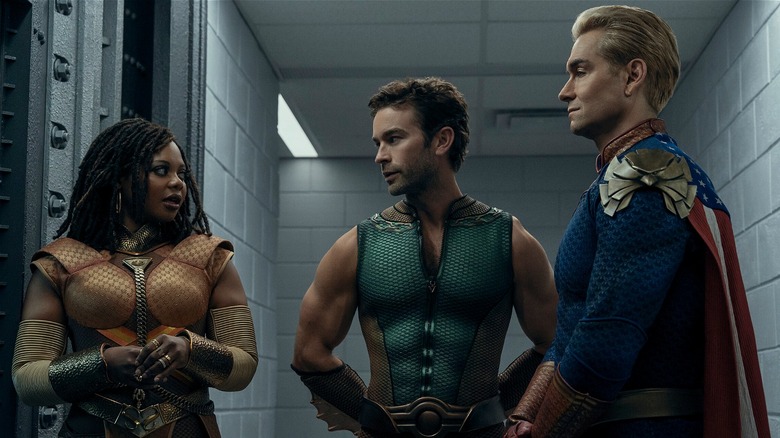 Sister Sage, The Deep, and Homelander talking in The Boys