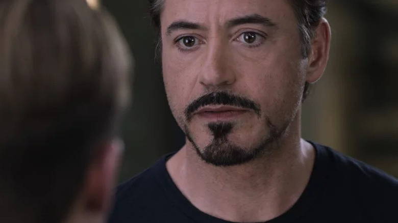 Tony Stark looking at Steve Rogers in "The Avengers" (2012)