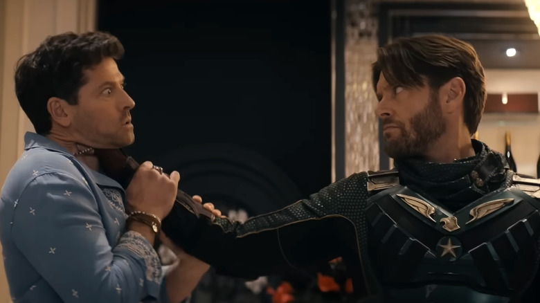 Soldier Boy holding Malchemical by the throat in The Boys