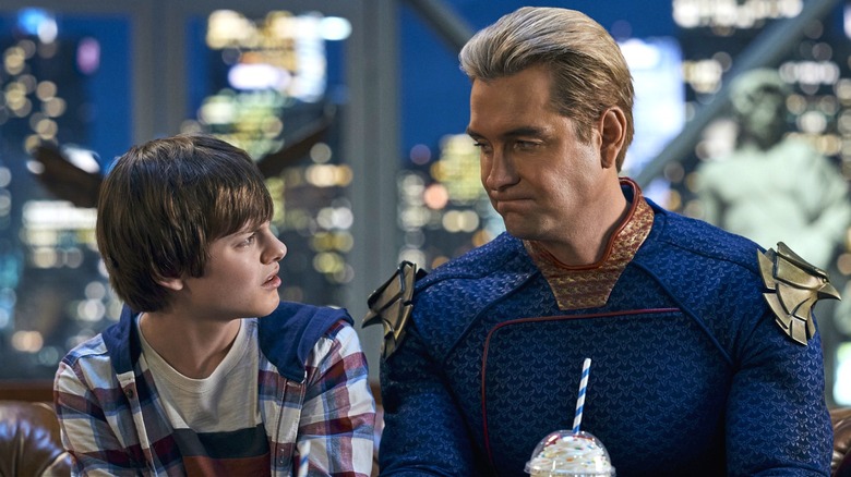 Homelander and Ryan Butcher having milkshakes on The Boys