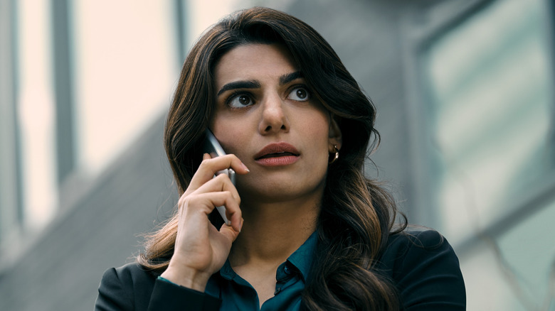 Victoria Neuman speaking on the phone on The Boys