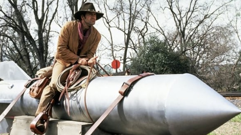 Brisco rides a rocket in "The Adventures of Brisco County Jr."