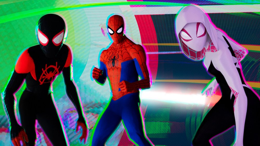 Miles Morales, Spider-Man, and Spider-Gwen in Spider-Man Into the Spider-Verse