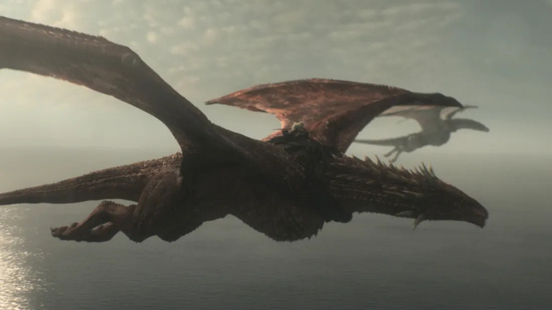 Two dragons flying next to each other on Game of Thrones