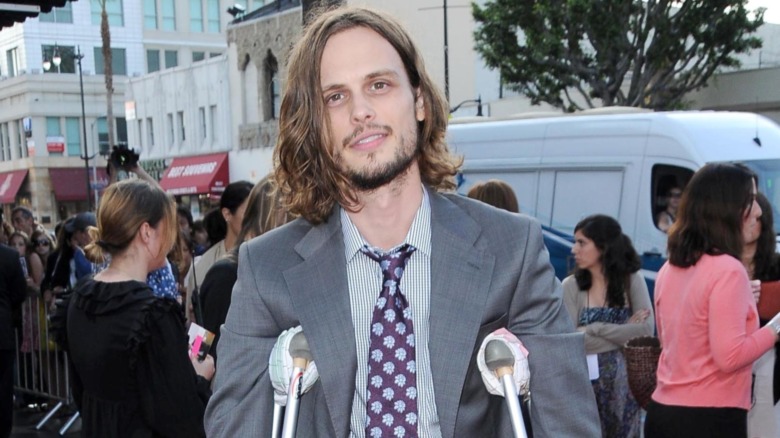 Matthew Gray Gubler on crutches after injury