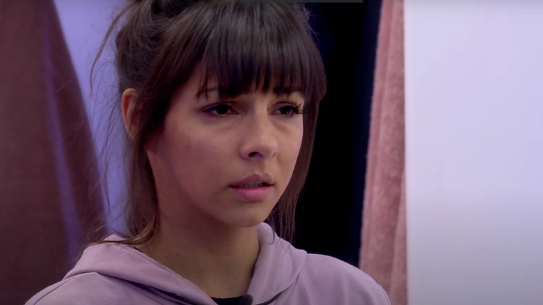 Roxanne Pallett wearing purple hoodie