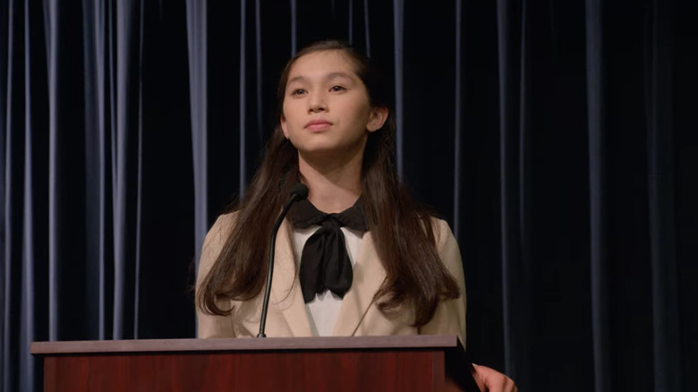 Devon Lee at the podium for Debate Team