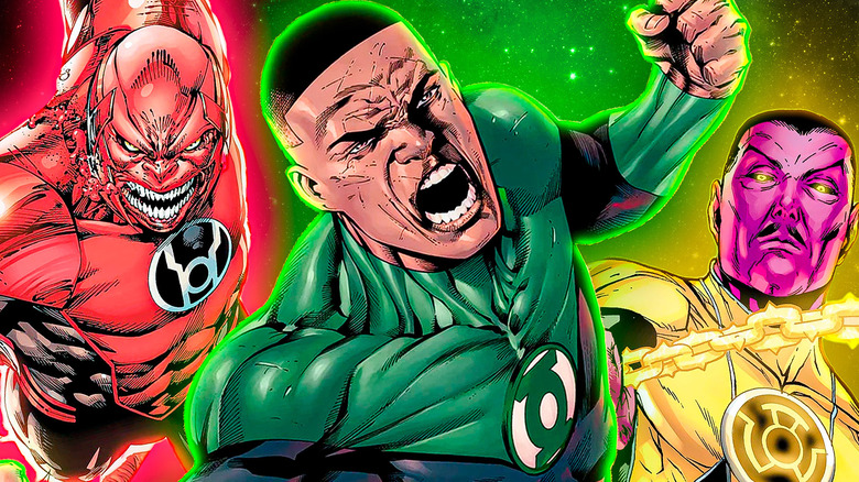 Red, Green, and Yellow Lanterns posing from DC Comics