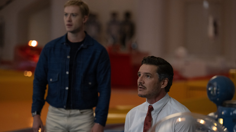 Johnny Storm and Reed Richards looking shocked in "The Fantastic Four: First Steps" (2025)
