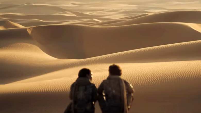 Chani and Paul look out at the desert in "Dune: Part Two" (2024)