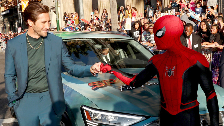 Jake Gyllenhaal fist bumping Spider-Man