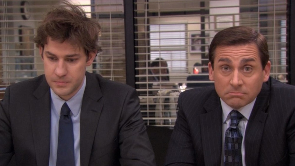 John Krasinski as Jim Halpert and Steve Carell as Michael Scott on The Office