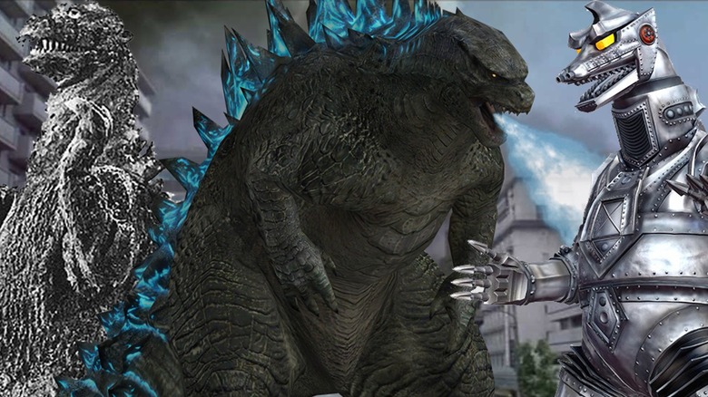Two Godzillas beside Mechagodzilla