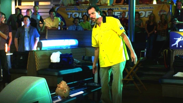 A bowler about to grab a head in a CSI episode 