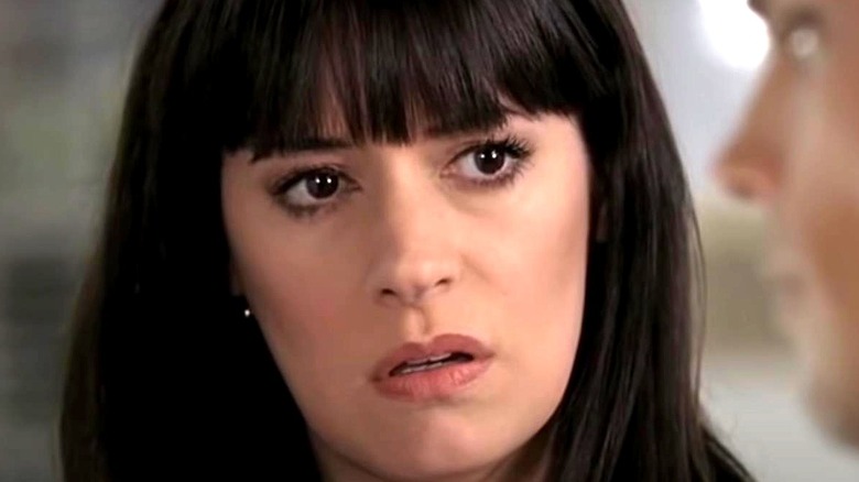 Paget Brewster furrowing her brow