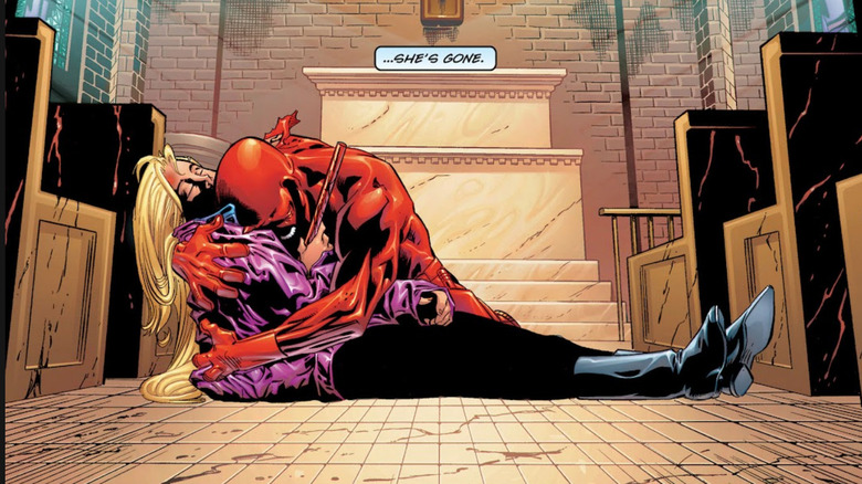 Daredevil holds Karen Page's lifeless body in "Daredevil" vol. 2 #5