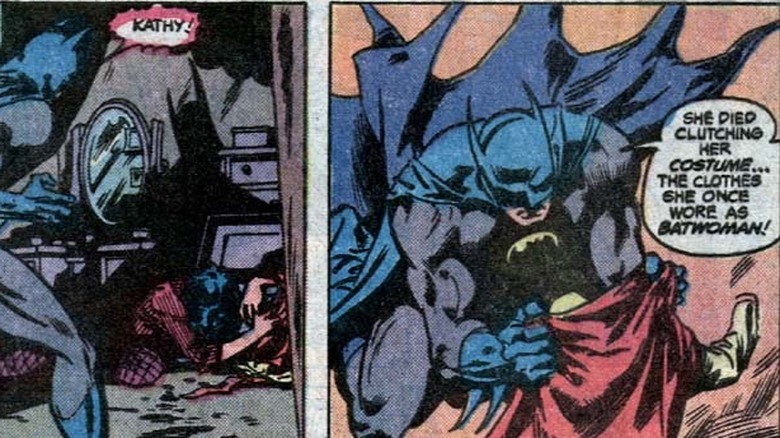 Batman clutches Kathy Kane's body