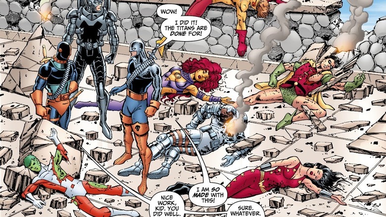 Deathstroke and Ravager with dead Titans