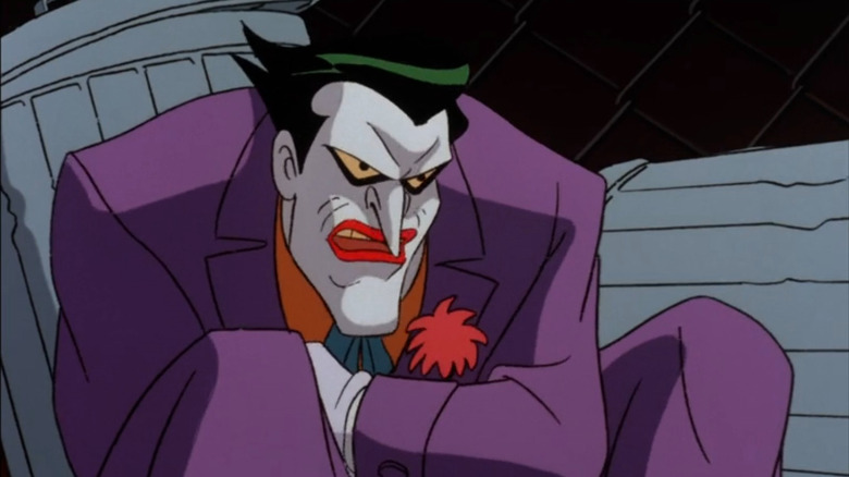 Joker against trash cans on Batman: The Animated Series