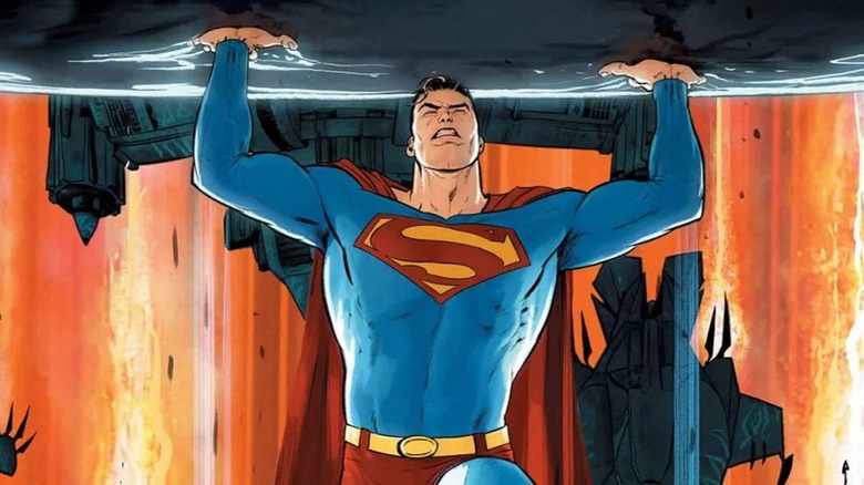 Superman lifts spaceship 