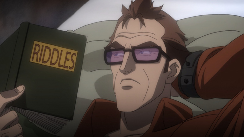 The Riddler reading in Batman: Assault on Arkham