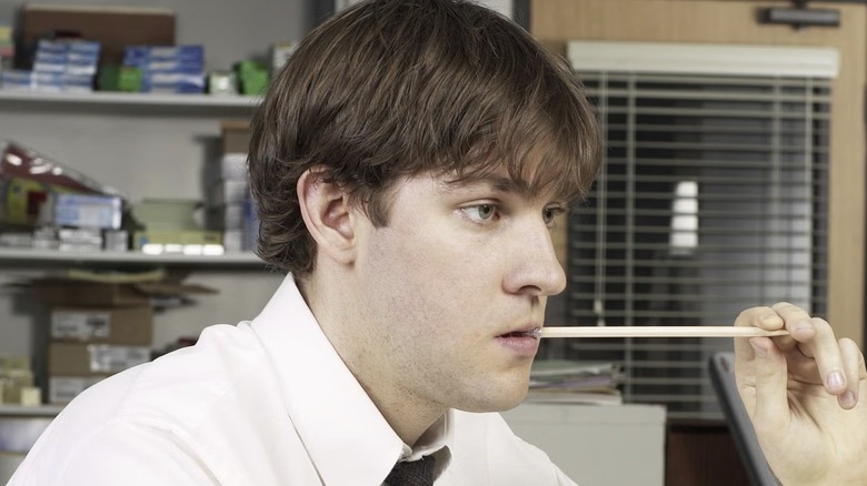 Jim Halpert chewing on a pencil