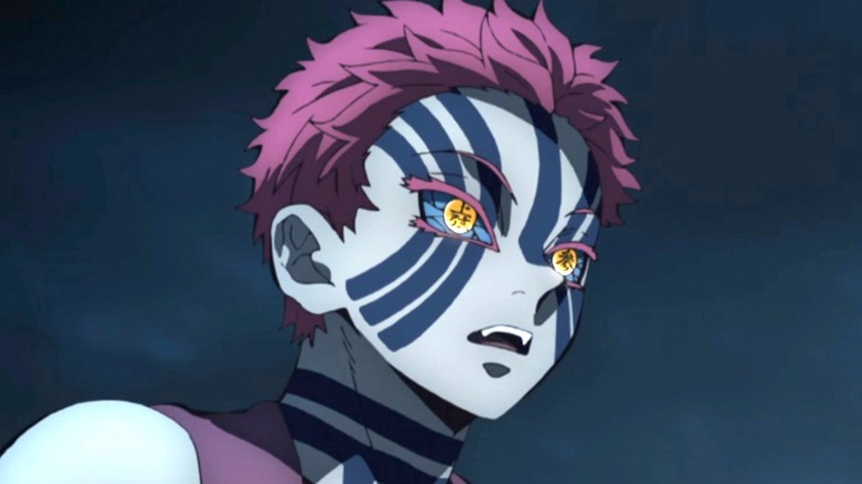 Akaza looks away with mouth open