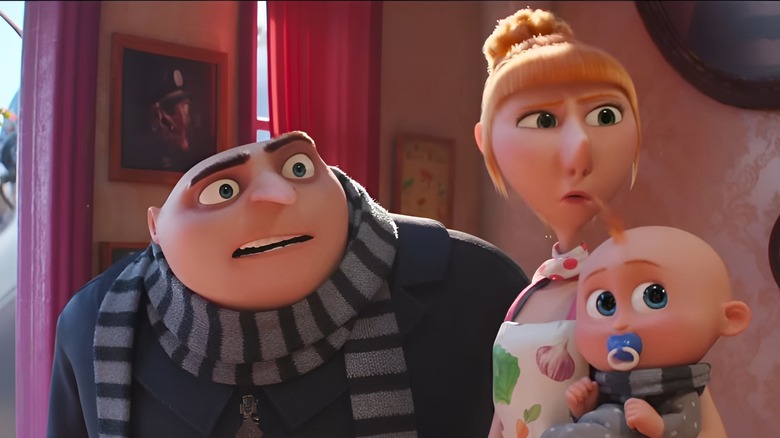 Gru, Lucy, and baby confused expressions
