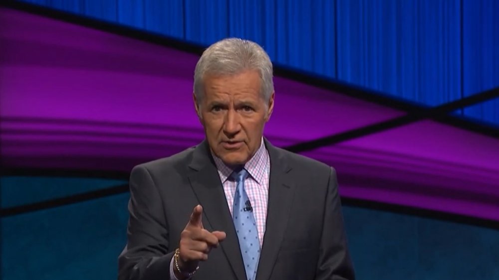 Alex Trebek on the set of Jeopardy 