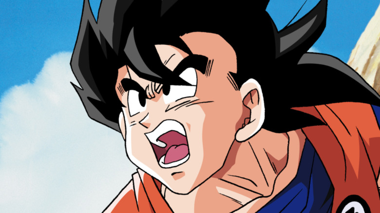 Goku yells in close-up