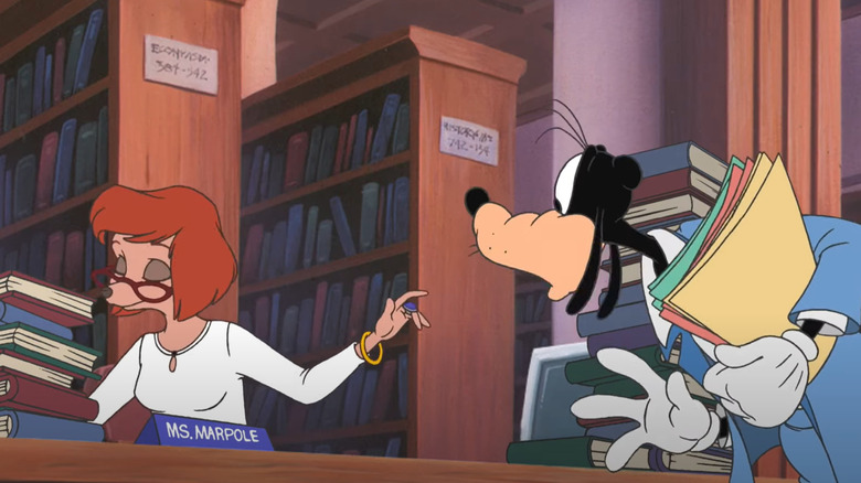 Sylvia talking to Goofy