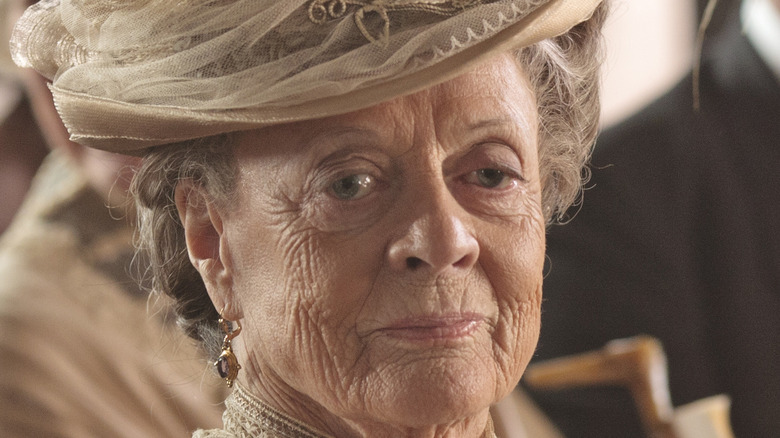 Dowager Countess smiling on Downton Abbey