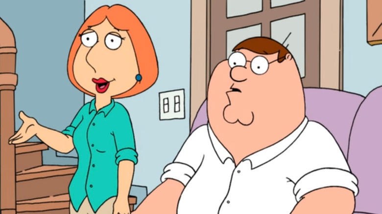 Lois and Peter Griffin indoors