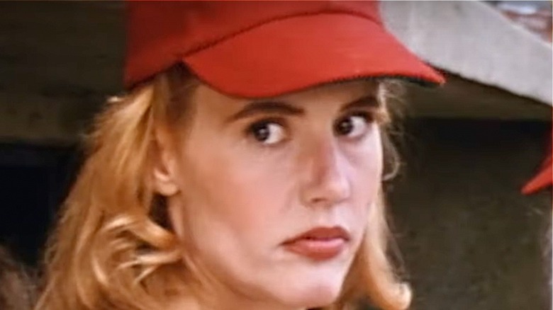 Geena Davis looking at the camera in A League of Their Own