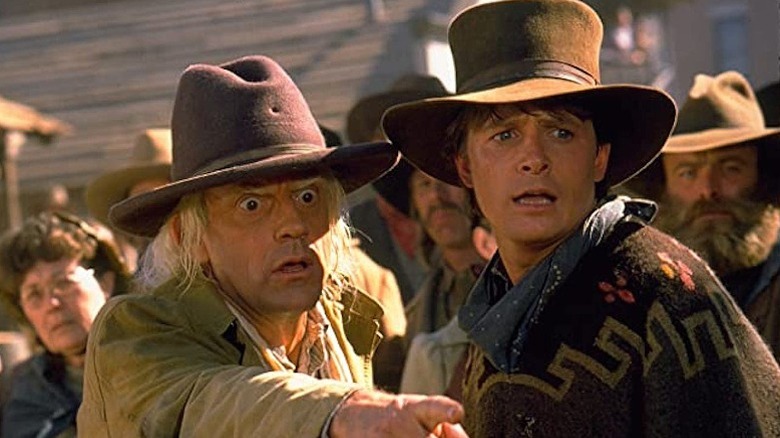 Doc points while Marty looks