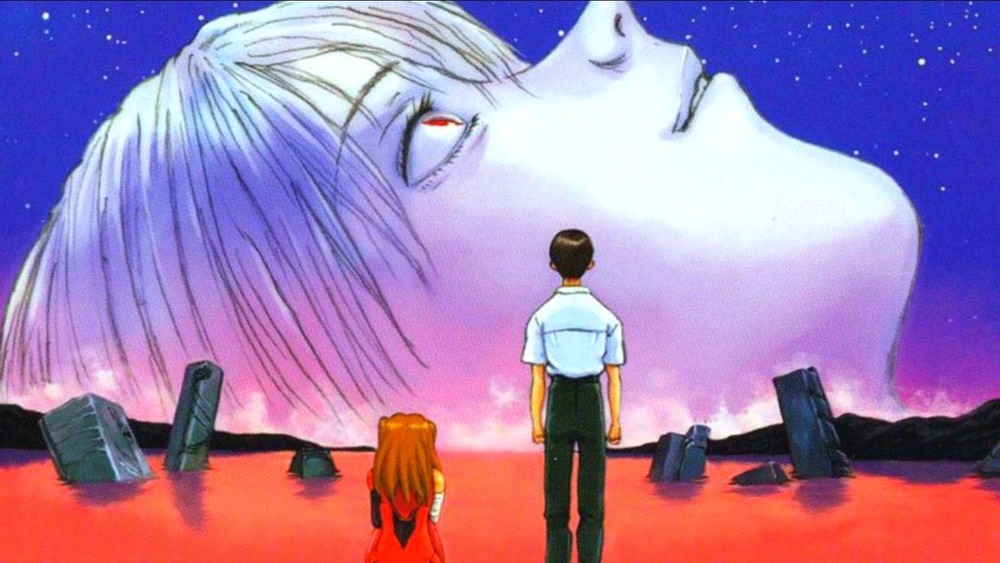 Shinji, Asuka, and Rei on End of Evangelion's cover