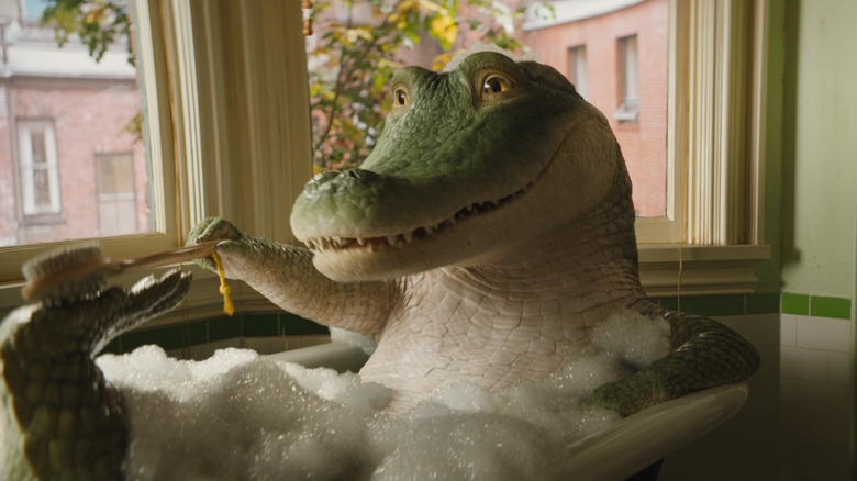 Lyle chilling in a bathtub