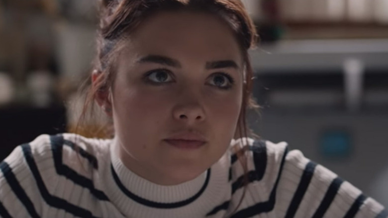 Florence Pugh looking stern