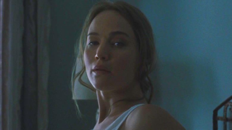 Jennifer Lawrence sitting in bed in mother!