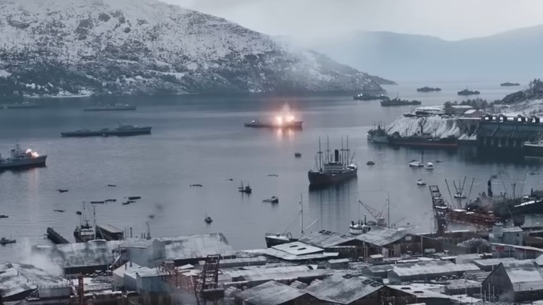 Ships being bombed in port